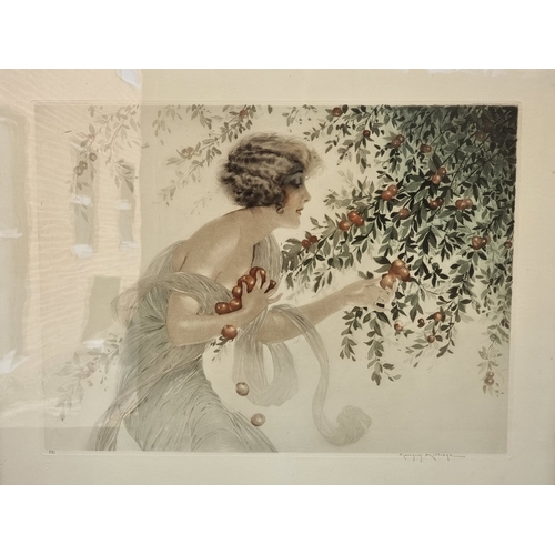 1223 - Maurice Milliere, 'La Cueillette', colour engraving, signed and numbered 221, blindstamped, pl.43 x ... 