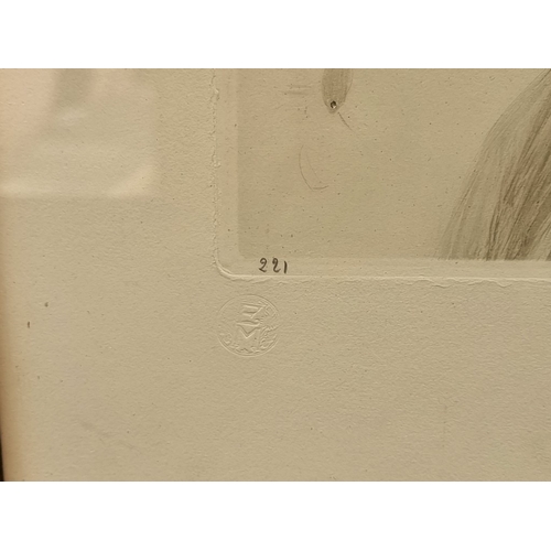 1223 - Maurice Milliere, 'La Cueillette', colour engraving, signed and numbered 221, blindstamped, pl.43 x ... 