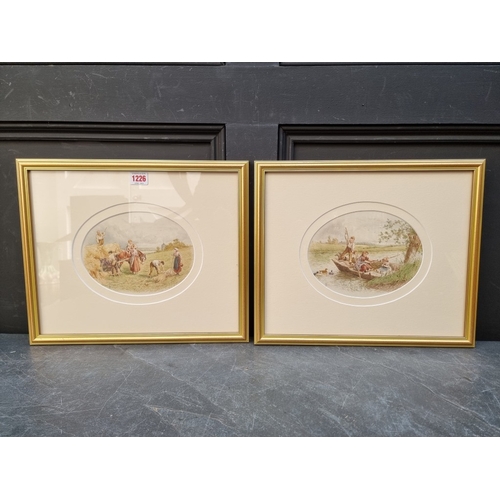 1226 - Follower of Miles Birket Foster, a Summer harvest scene; children in a punt, a pair, each bearing mo... 