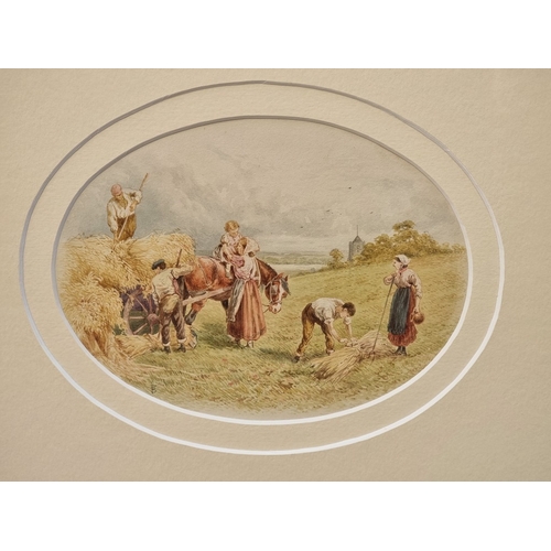 1226 - Follower of Miles Birket Foster, a Summer harvest scene; children in a punt, a pair, each bearing mo... 