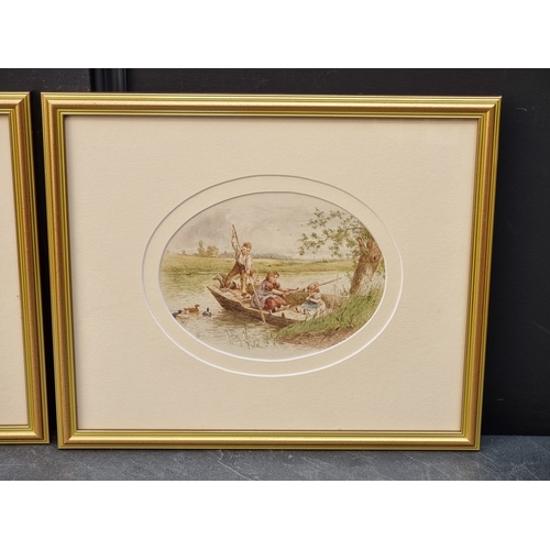 1226 - Follower of Miles Birket Foster, a Summer harvest scene; children in a punt, a pair, each bearing mo... 