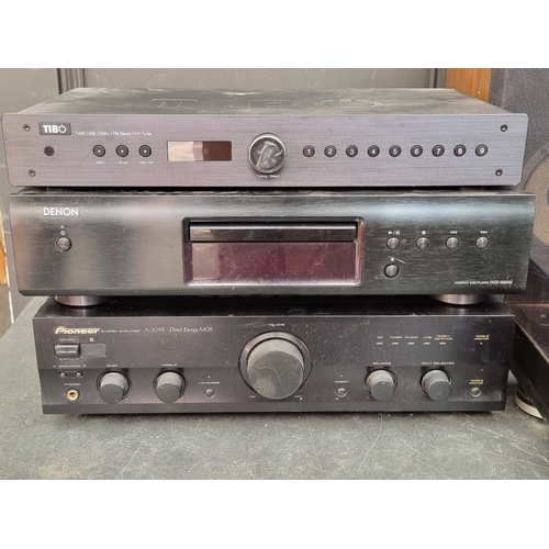 1314 - Hi-Fi: a Sony 'PS-LX350H' turntable; together with a Tibo 'TI435' DAB FM stereo tuner; a Denon 'DCD-... 
