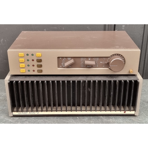 1323 - Hi-Fi:&nbsp;a Quad '34' pre-amplifier; together with a Quad '405-2' power amplifier, boxed; and asso... 