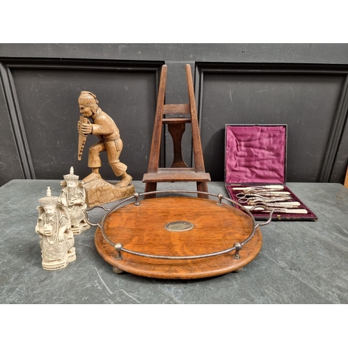 1343 - A mixed lot, to include a small oak and electroplate mounted tray, 44.5cm wide. (6)