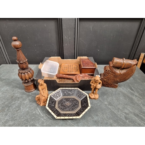 1345 - A small group of treen and similar, to include a small solitaire board, 16.5cm wide; and a bone moun... 