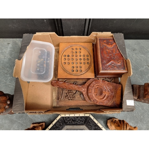 1345 - A small group of treen and similar, to include a small solitaire board, 16.5cm wide; and a bone moun... 