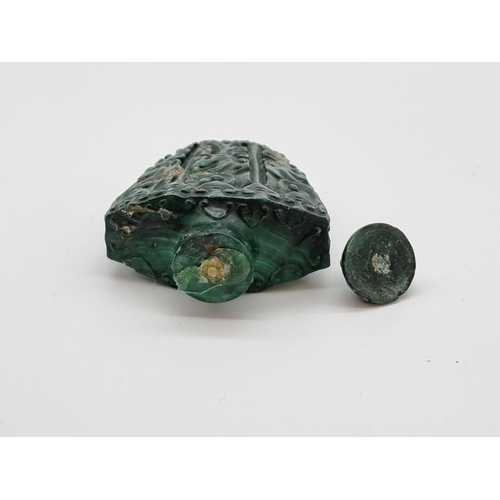 1375 - A Chinese carved malachite snuff bottle and stopper, total height 7.4cm.
