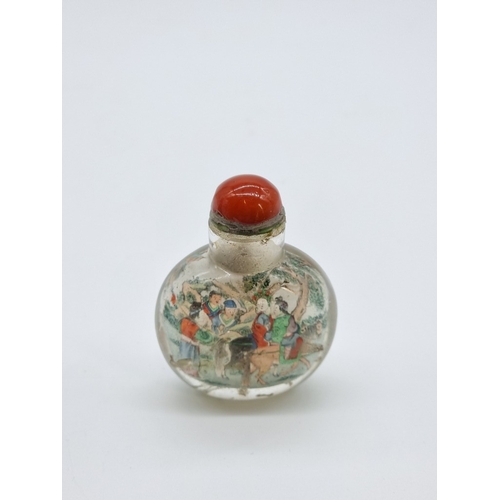 1376 - Two Chinese internally painted glass snuff bottles and hardstone stoppers, probably 19th century, ea... 