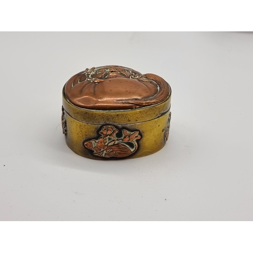 1379 - A mixed group of works of art, to include two Chinese brass boxes; and a tortoiseshell lorgnette. (1... 