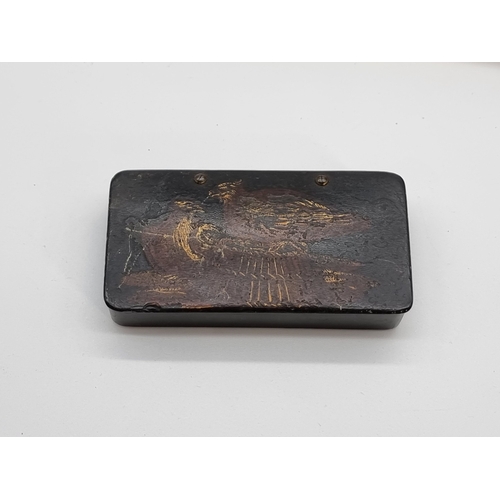 1381 - A mixed group of works of art, to include Georgian papier mache snuff boxes; and a Victorian mother-... 