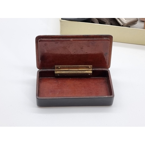 1381 - A mixed group of works of art, to include Georgian papier mache snuff boxes; and a Victorian mother-... 