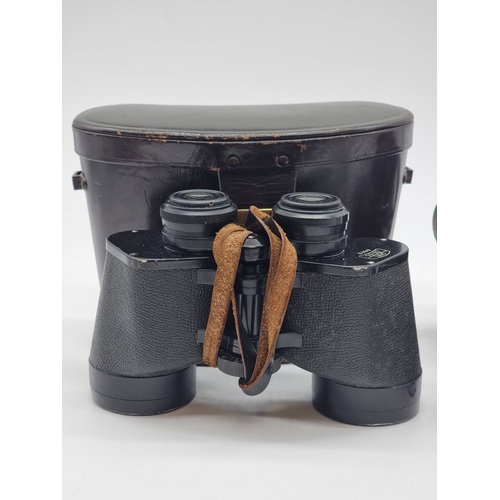 1397 - A pair of Carl Zeiss 8x50 B binoculars, in brown leather case; together with a Contaflex S camera, w... 