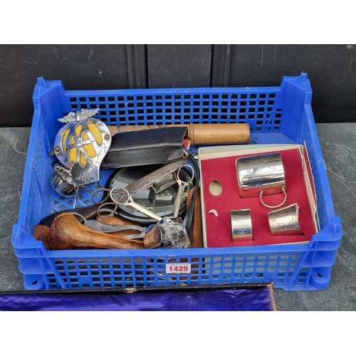 1425 - A mixed lot, to include treen; an AA car radiator badge; electroplate etc.