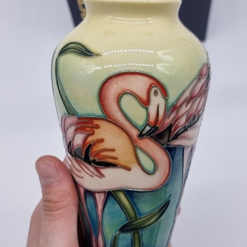 1474 - A Moorcroft 'Everglade Flamingos' pattern vase, 20.5cm high, boxed.