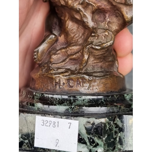 1511 - H Capy, a bronze Bacchanalian female nude, on marble base, 18cm high.