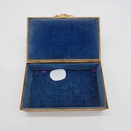 1525 - A late 19th century brass casket, the hinged top inset with a portrait miniature, on ivory, 4.7cm di... 