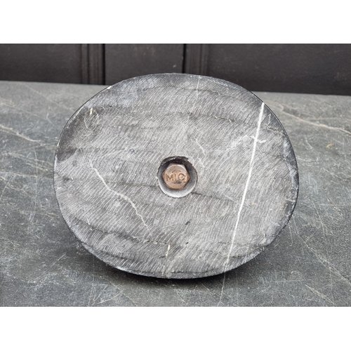 1528 - A bronze figure group of a boy and two dogs, on marble base, 24cm high.