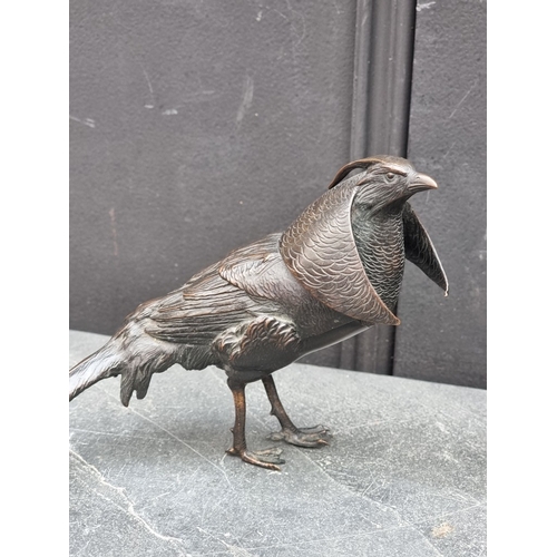 1530 - A pair of Japanese bronze pheasants, 28.5cm wide.