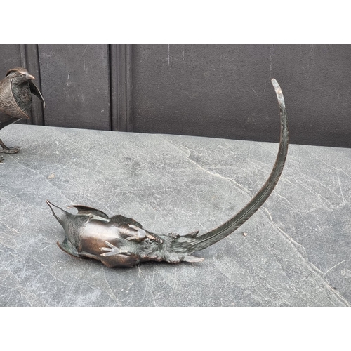 1530 - A pair of Japanese bronze pheasants, 28.5cm wide.