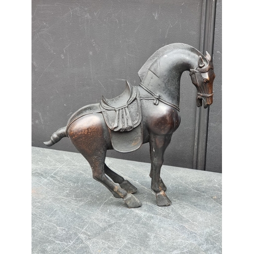 1563 - A pair of Chinese Tang style bronze horses, 29.5cm high.