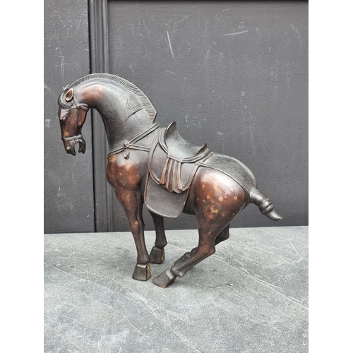 1563 - A pair of Chinese Tang style bronze horses, 29.5cm high.