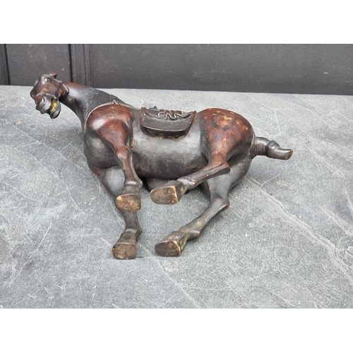 1563 - A pair of Chinese Tang style bronze horses, 29.5cm high.