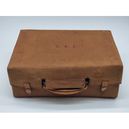 1441 - A leather vanity case, inscribed 'John Bagshaw & Sons, Liverpool', with partial tortoiseshell fi... 
