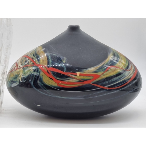 1497 - A Tiffany 'Oriental' pattern clear glass vase, probably an unmarked second, 33.5cm high; together wi... 