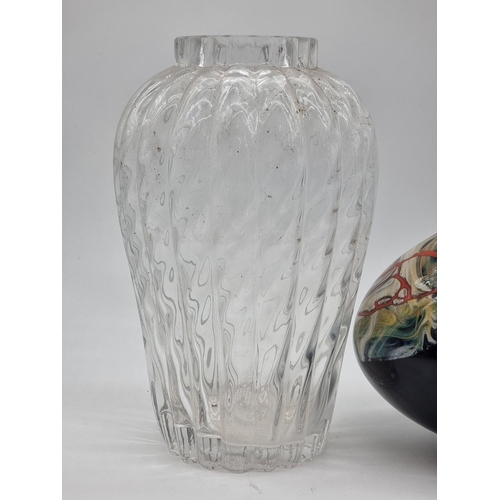 1497 - A Tiffany 'Oriental' pattern clear glass vase, probably an unmarked second, 33.5cm high; together wi... 