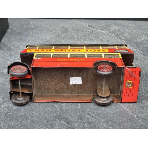 1577 - A scarce Chad Valley tinplate 'Carr's' novelty double decker biscuit tin, 25cm long.... 