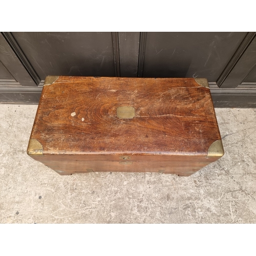 1001 - A small 19th century camphor wood and brass bound coffer, bearing plaque inscribed 'Robt Fowler', 40... 