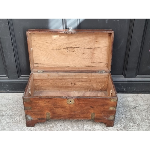 1001 - A small 19th century camphor wood and brass bound coffer, bearing plaque inscribed 'Robt Fowler', 40... 