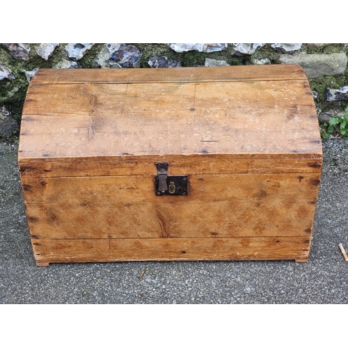1113 - A Victorian pine dome top trunk, 71cm wide.