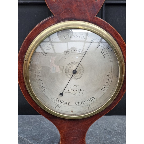 1167 - A George III mahogany and inlaid two dial banjo barometer, inscribed 'Ricd Nunns, Vauxall'.... 