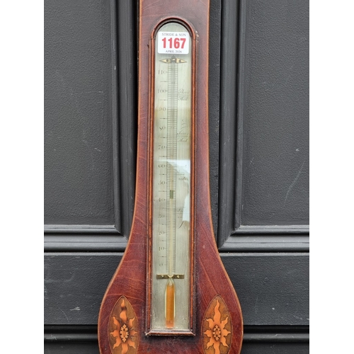 1167 - A George III mahogany and inlaid two dial banjo barometer, inscribed 'Ricd Nunns, Vauxall'.... 