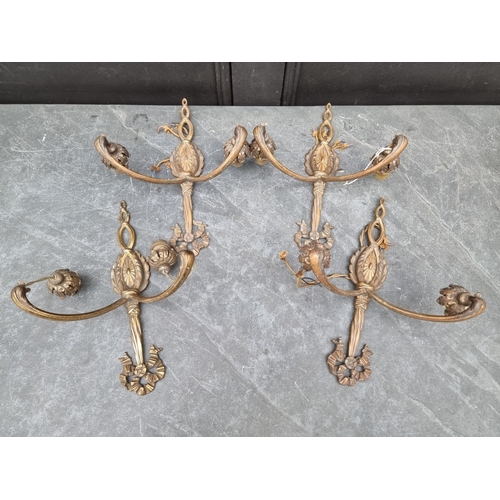 1355 - A set of four vintage neoclassical style brass twin branch wall lights, 32cm high.