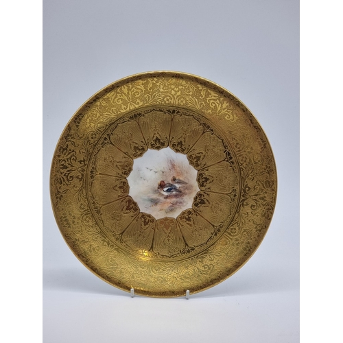 1389 - A good set of six Royal Worcester cabinet plates, each finely painted with a Game Bird by James Stin... 