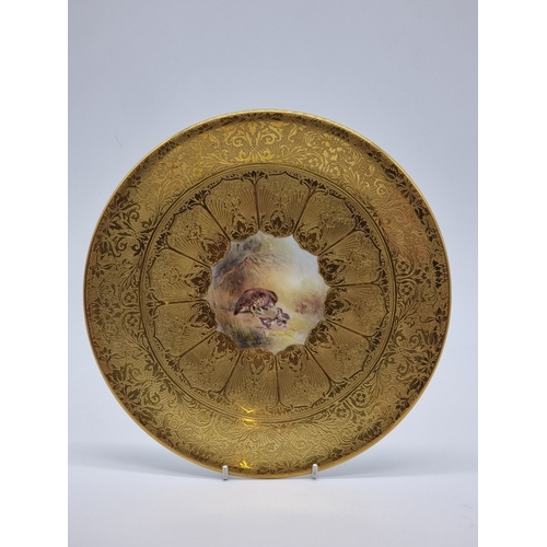 1389 - A good set of six Royal Worcester cabinet plates, each finely painted with a Game Bird by James Stin... 