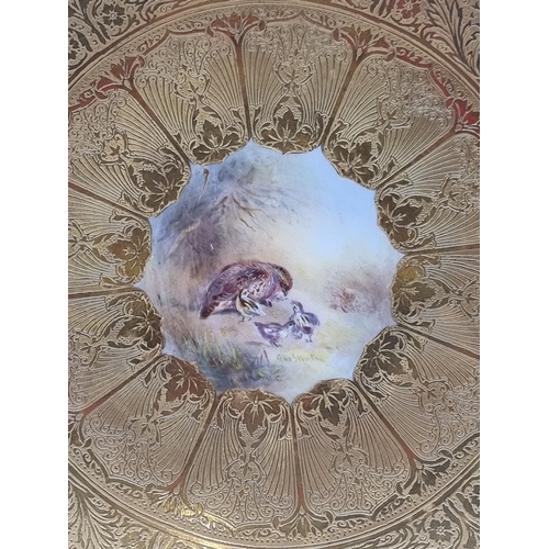 1389 - A good set of six Royal Worcester cabinet plates, each finely painted with a Game Bird by James Stin... 