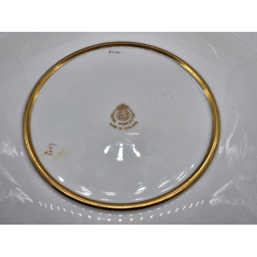 1389 - A good set of six Royal Worcester cabinet plates, each finely painted with a Game Bird by James Stin... 