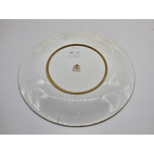 1389 - A good set of six Royal Worcester cabinet plates, each finely painted with a Game Bird by James Stin... 