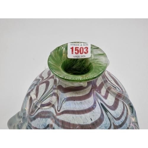 1503 - A Murano 'Iridato' glass vase, by Sergio Rossi, signed and labelled, 18.5cm high.