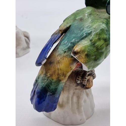 1575 - Three similar Continental porcelain Parrots, largest 30cm high, (s.d. to largest and smallest).... 