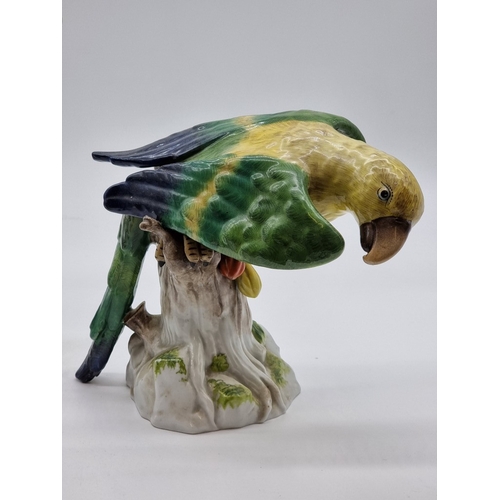 1575 - Three similar Continental porcelain Parrots, largest 30cm high, (s.d. to largest and smallest).... 