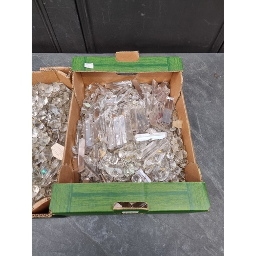 1586 - A large quantity of faceted glass chandelier, lustre drops and similar. (two boxes)