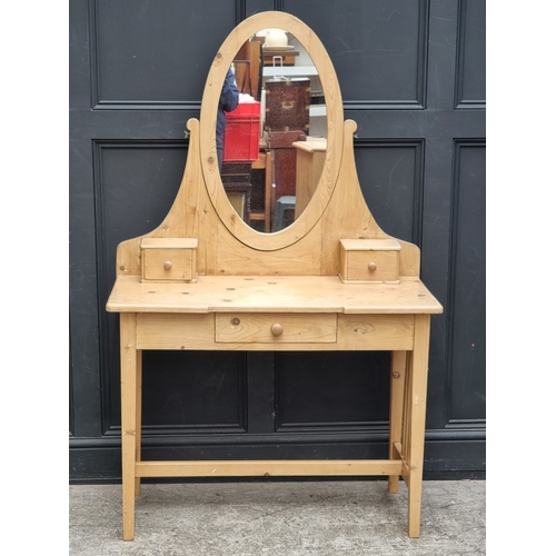1107 - A Victorian pine mirror back dressing table, 99.5cm wide.