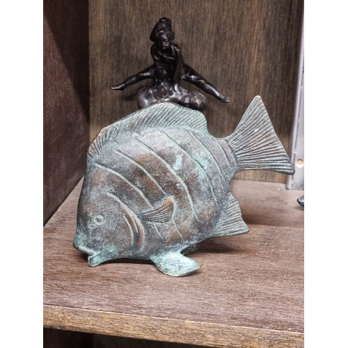 1536 - A patinated figure group of the three wise monkeys, on trefoil base, 6cm high; together with a bronz... 