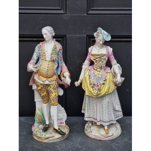 1383 - A large pair of late 19th century French porcelain figures, by Jacob Petit, 46cm high, (minor losses... 