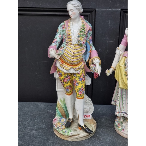 1383 - A large pair of late 19th century French porcelain figures, by Jacob Petit, 46cm high, (minor losses... 