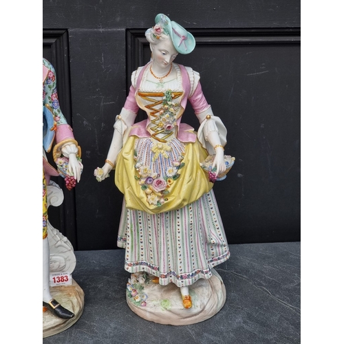 1383 - A large pair of late 19th century French porcelain figures, by Jacob Petit, 46cm high, (minor losses... 